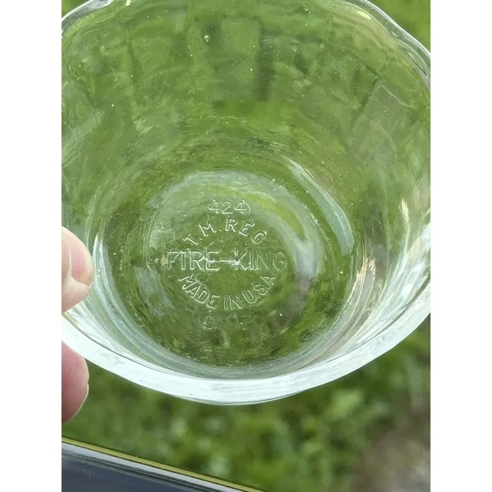3 Fire King #424 Custard Cups Clear Glass Scalloped‎ Edge 6 oz ramekin